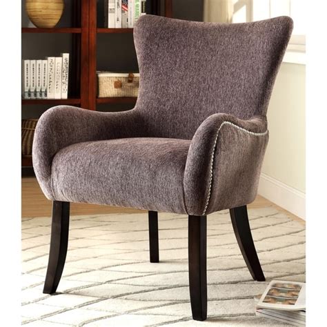 Shop Casual Grey Living Room Accent Chair With Nailhead Trim Free