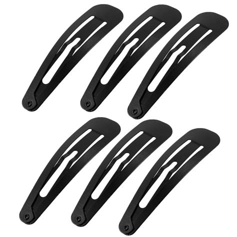 Women Black Metal Bow Prong Snap Hair Clips Barrettes 3 Pairs In Hair