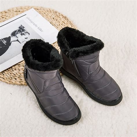 women waterproof snow boots fur lined slip on ankle booties zipper winter warmer ebay