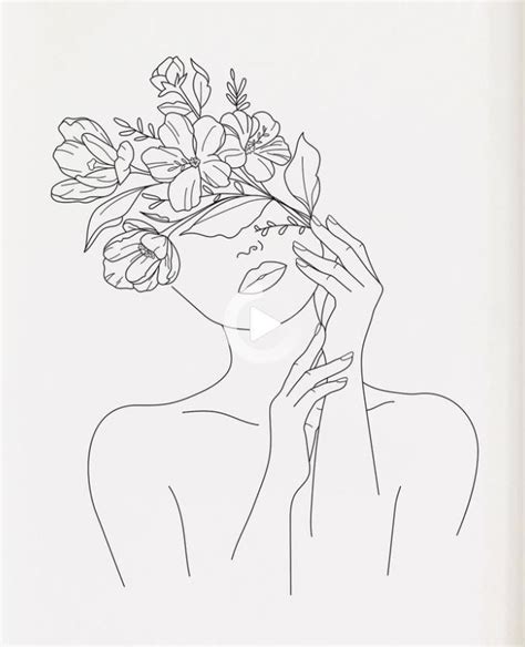 Flower Face In 2021 Line Drawing Tattoos Flower Line Drawings Line