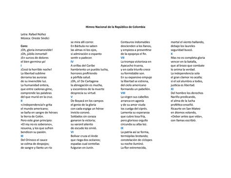 Himno Nacional De La República De Colombia La Razo Del Existir 3es Vvir