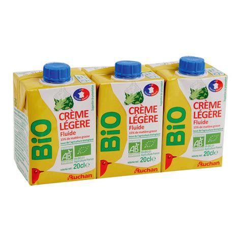 AUCHAN BIO Crème fluide légère 15 UHT 3x20cl pas cher