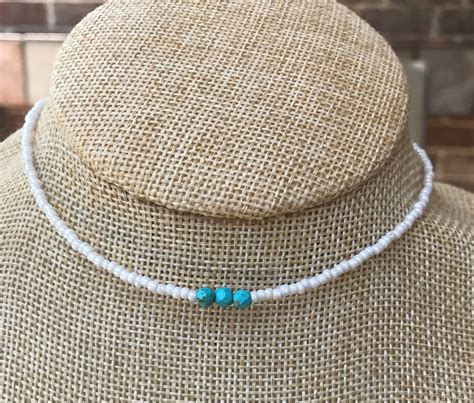 Turquoise Beaded Choker Trendy Jewelry Beach Vibe White Etsy