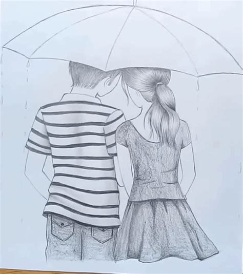 Boy And Girl Drawing With Umbrella Step By Step Full Tutorial