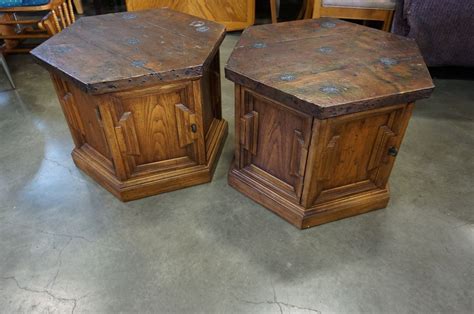 Pair Of Vintage Hexagon End Tables W Storage Big Valley Auction