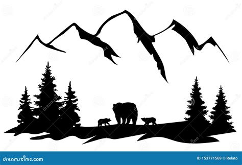 Vector Mountain Landscape With Trees Bears Stock Vector