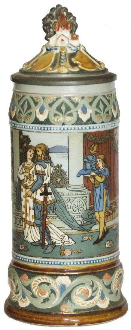 lohengrin 1l mettlach w swan handle and inlay lid lot 195 beer steins fairy tales auction