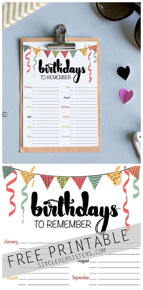 Birthday Reminder Free Printable Six Clever Sisters Birthday