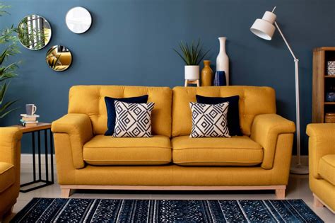 A mid century wingback chair pairs great with sofas & sectionals to make a design statement in your living room. Mustard Yellow Highback 3 Seater Sofa - Fjord - EZ Living Furniture | Yellow decor living room ...