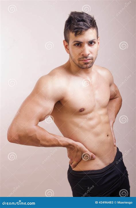 Shirtless Guy Posing In Studio Shot Stock Image Image Of Closeup