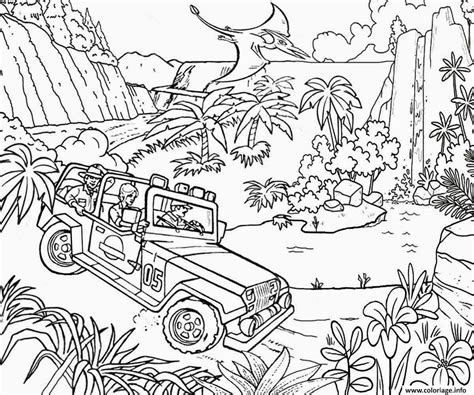 Coloriage Jungle Jeep Car Jurassic Park Dessin Jurassic World Park à