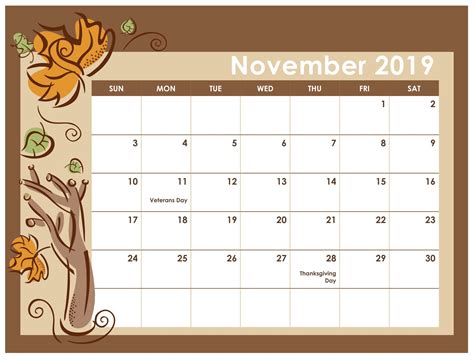 Printable blank calendar february 2021. Blank Calendar November 2019 Printable PDF - Net Market ...