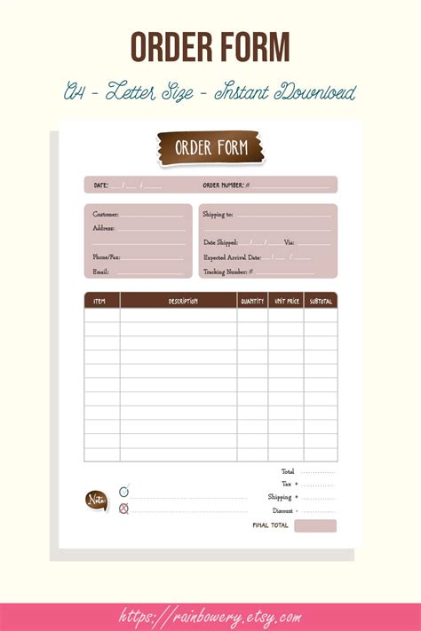 Order Form Template Printable Small Business Order Form Invoice