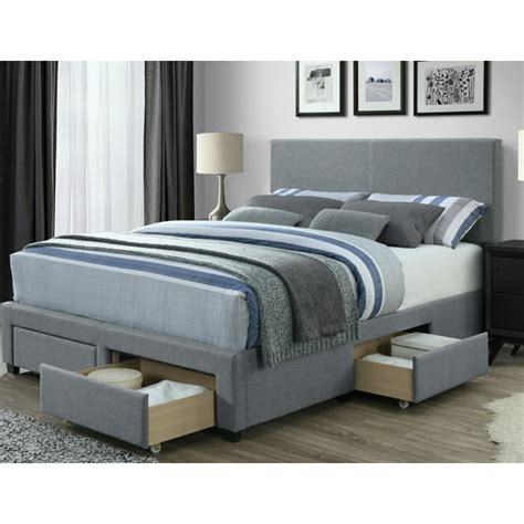 Dg Casa Kelly Panel Bed Frame With Storage Drawers And Upholstered