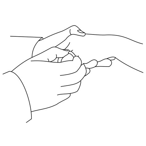 Illustration of line drawing a closeup of hands exchanging wedding