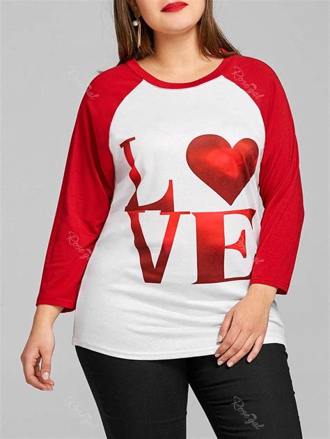 [22 off] valentine love plus size raglan sleeve t shirt rosegal
