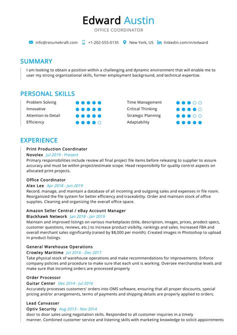 Create professional and printable resume online crello【resume creator】 hundreds of awesome cv designs completely free try now. Office Coordinator Resume Sample - ResumeKraft
