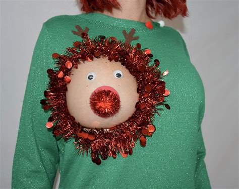 Amazon Com Ugly Christmas Sweater Reindeer Boob Women S LARGE Ugly