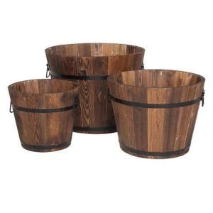 Southern Patio In Dia X In H Rustic Oak High Density Resin Whiskey Barrel Planter