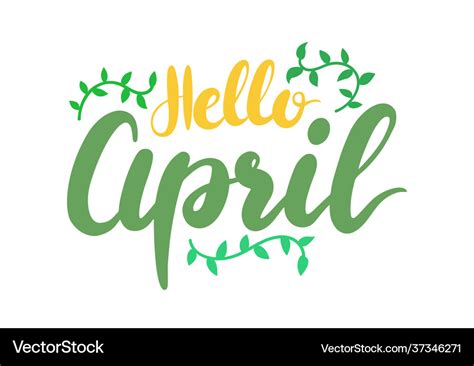 Hello April Banner With Lettering And Green Leaves