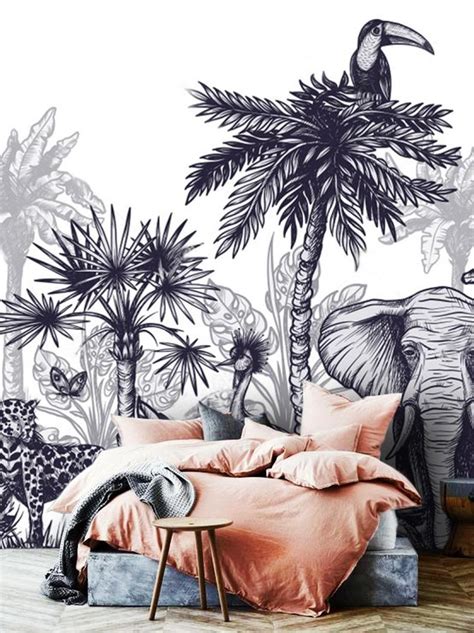 3d Custom Luxury Tropical Jungle Palm Elephant Vinyl Wallpaper