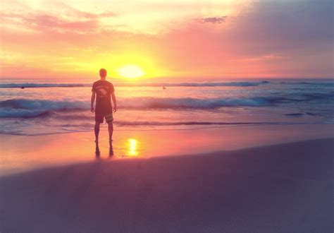 Free Photo Young Man At Sunset On The Beach Active People Sea