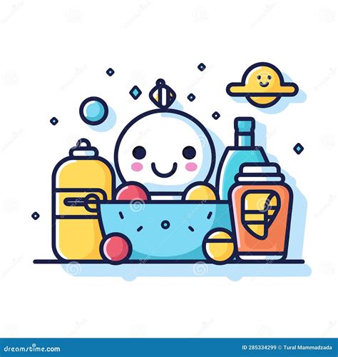Vector Of A Cartoon Character Enjoying A Relaxing Bath In A Colorful Tub Stock Illustration