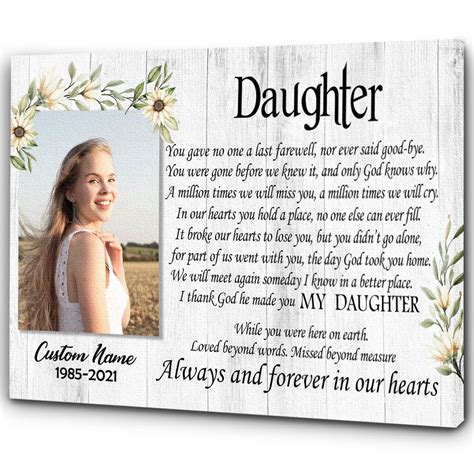 Memorial T For Loss Of Daughter Custom Floral Memorial Canvas For