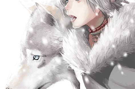 Download 2560x1700 Anime Boy Wolf Animal Ears Gray Hair