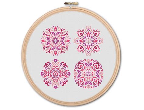 Floral Mandalas Counted Cross Stitch Pattern Pdf Cross Etsy