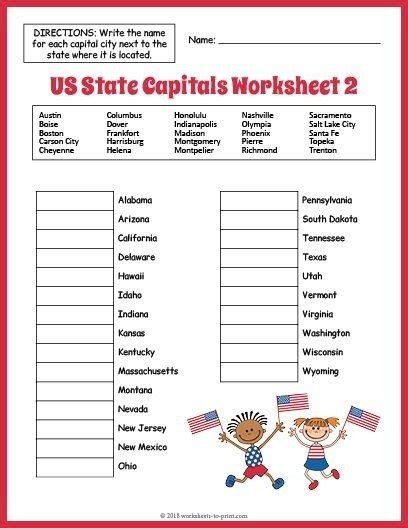 Free Printable States And Capitals Worksheets Worksheets Master