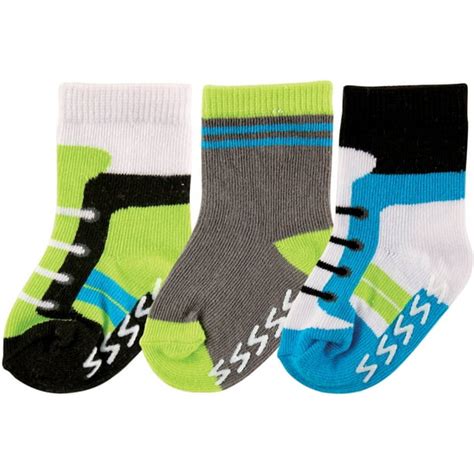 Luvable Friends Crew Socks With Grippers 3 Pack Baby Boys