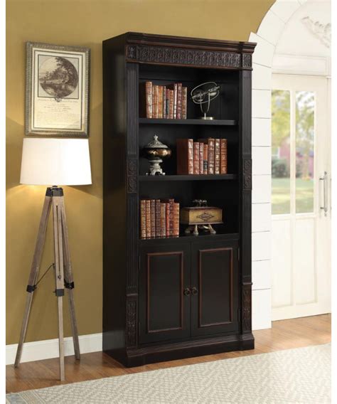 It is a tall espresso bookcase that separates into two sections. Nicolas Traditional Espresso Bookcase