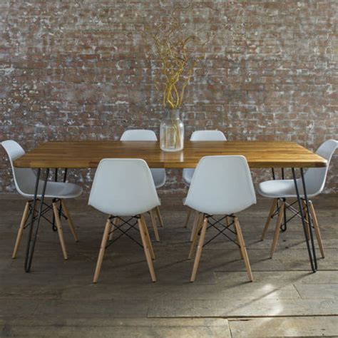 Style, comfort, and functionality all come into play when choosing the right dining chairs for simple and unadorned with upholstery, wooden dining chairs offer a timeless aesthetic. Iroko Midcentury Modern Hairpin Leg Dining Table By Biggs ...