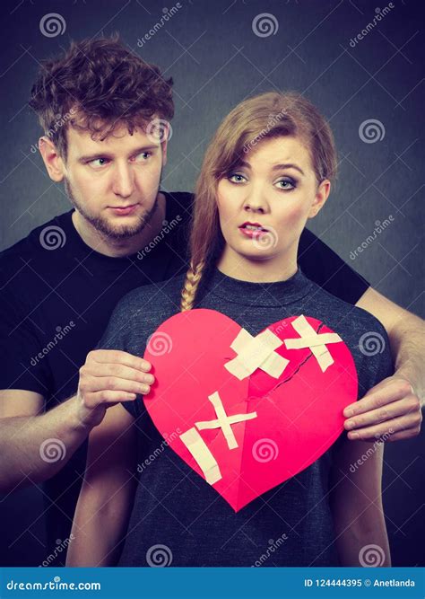 Sad Couple Holds Broken Heart Stock Image Image Of Love