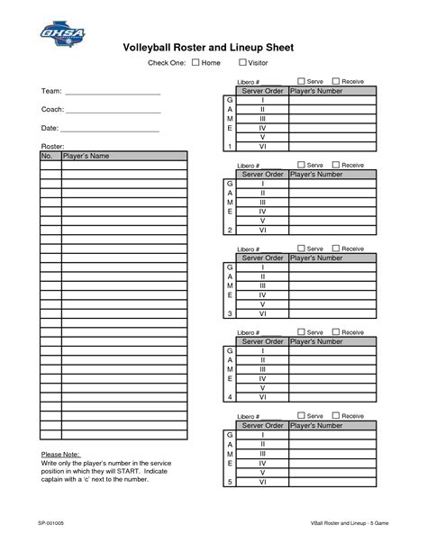 Blank Volleyball Lineup Sheets Printable Coaching