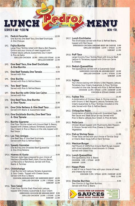 Menu | Pedros Tacos and Tequila Bar