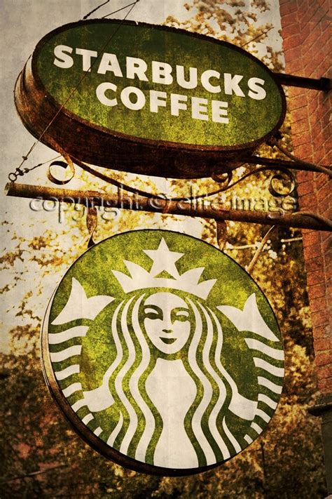 Starbucks Coffee Sign With A Rust Frame With The New Logo In A Etsy