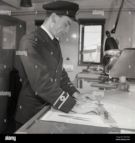 1950s Historical Second Officer Or Navigator In His Uniform Onboard