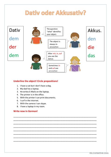 Dativ oder Akkusativ allgemeine Deutsch DAF Arbeitsblätter pdf doc