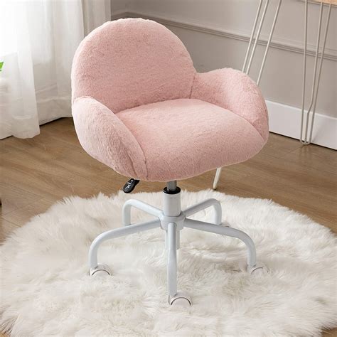 Kids Pink Desk Chair Cute Furry Rolling Chair For Girls
