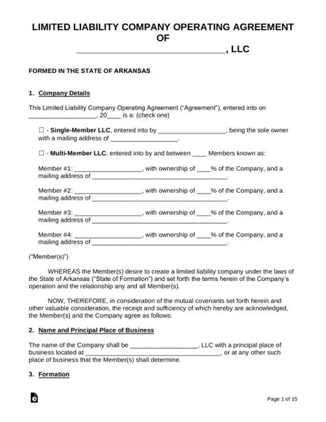 In delaware, you can register your llc for $200. Free Arkansas LLC Operating Agreement Templates - PDF ...