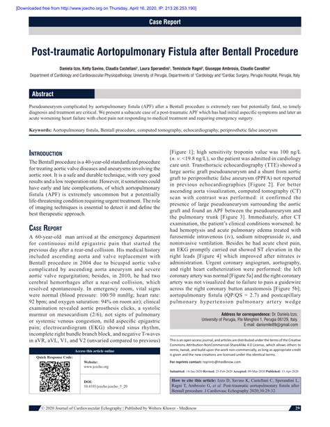 PDF Post Traumatic Aortopulmonary Fistula After Bentall Procedure