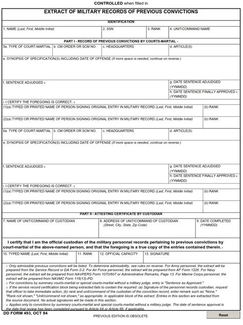 Dd Form 493 Extract Of Military Records Of Previous Convictions Dd
