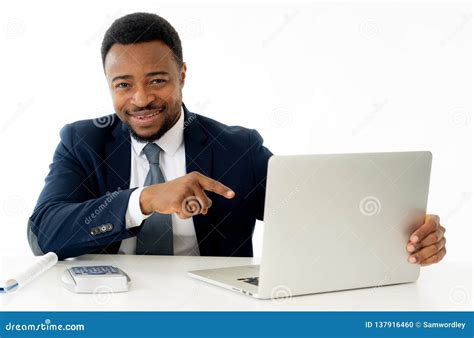 Attractive Happy Handsome African American Businessman Working On