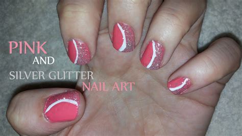 Pink And Silver Glitter Nail Art Youtube
