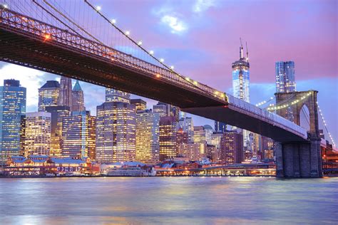 Brooklyn Bridge And New York City Skyline City Lights