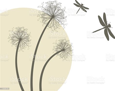 Dandelions And Dragonflies Stock Illustration Download Image Now