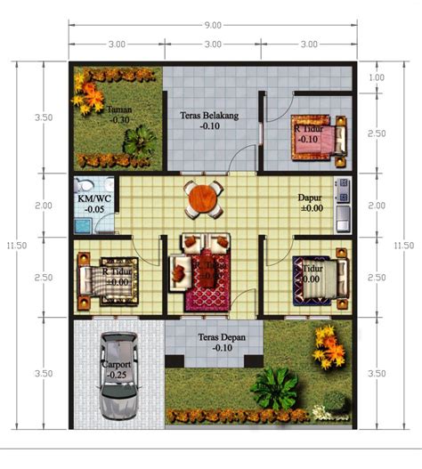 Denah rumah minimalis type 36. Desain Denah Rumah Minimalis 3 Kamar 2 Kamar Mandi ...