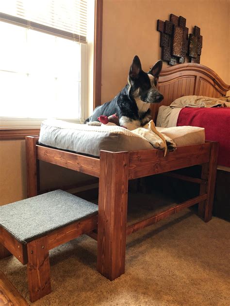 Large Dog Bed With Step Ramp Wood Raised Dog Bed Elevated Dog Etsy Uk